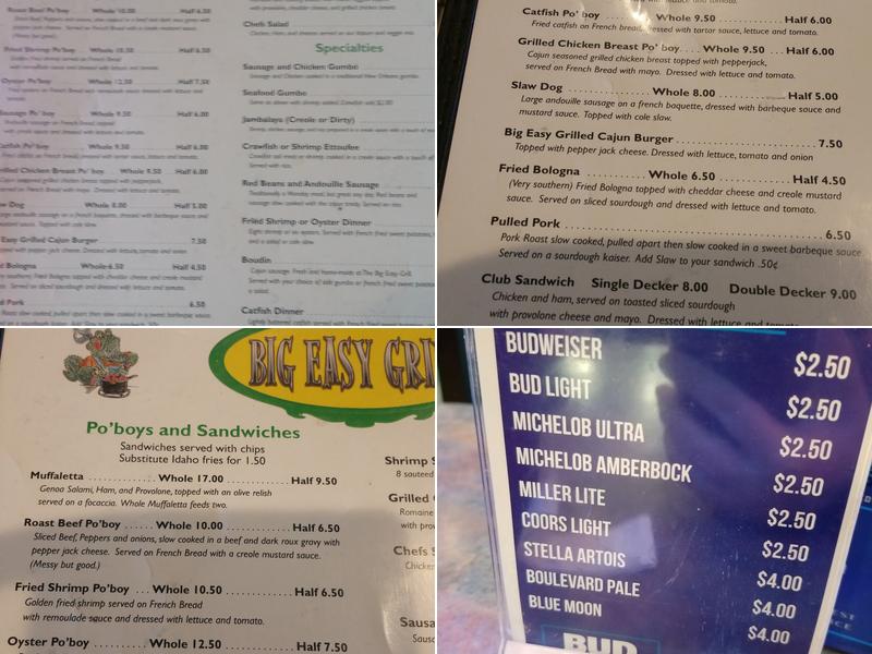 Big Easy Grill Menu