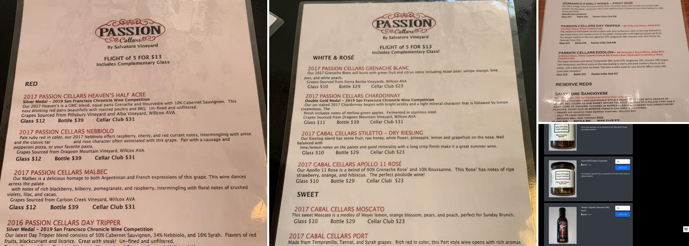 Passion Cellars Menu