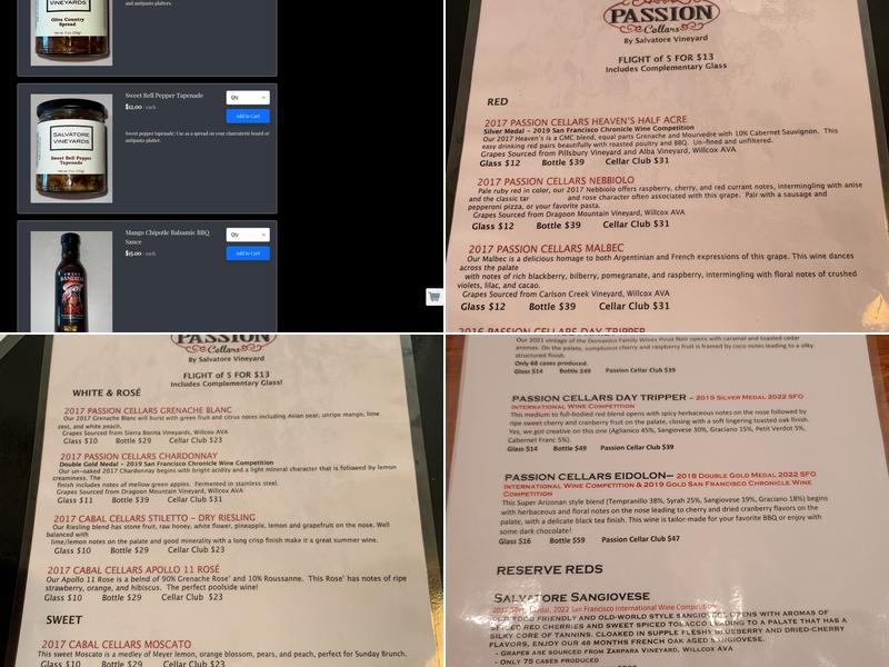 Passion Cellars Menu