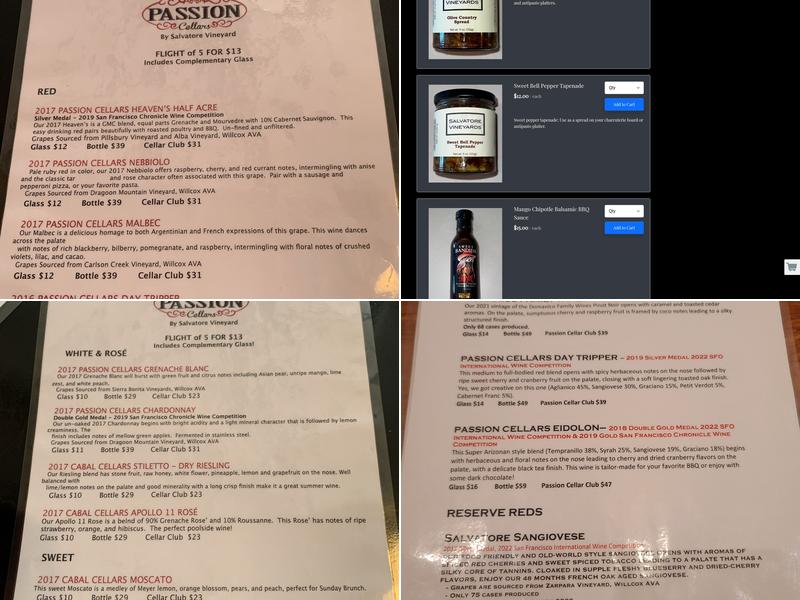 Passion Cellars Menu
