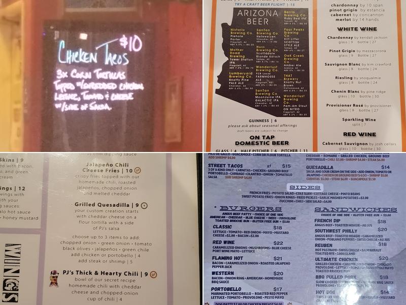 P J's Village Pub Menu