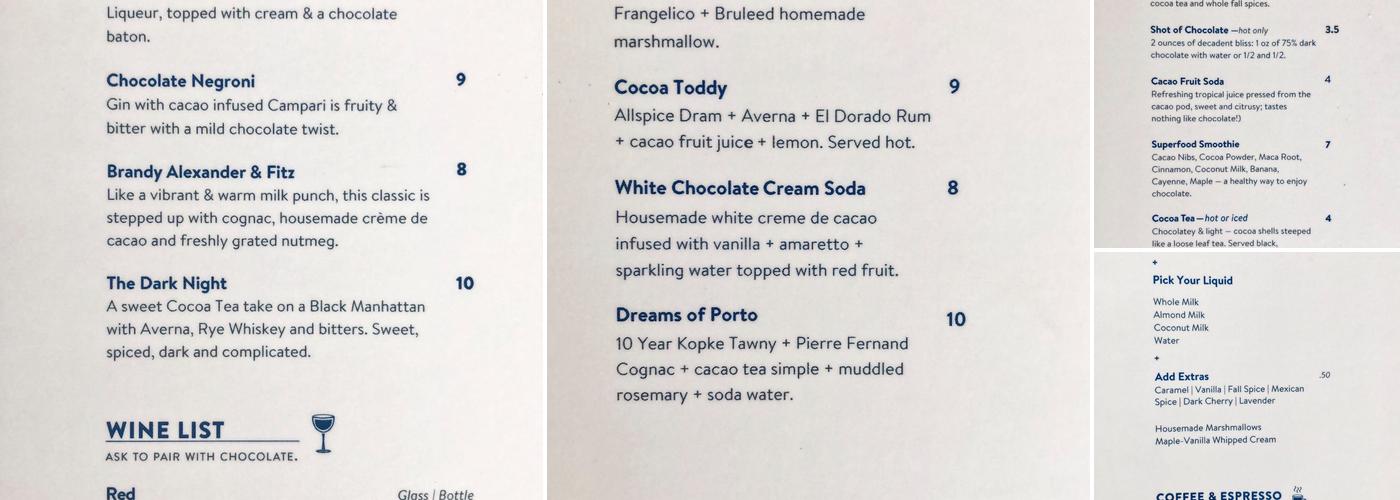 Markham & Fitz Chocolate Menu