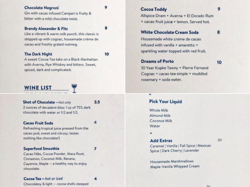 Markham & Fitz Chocolate Menu