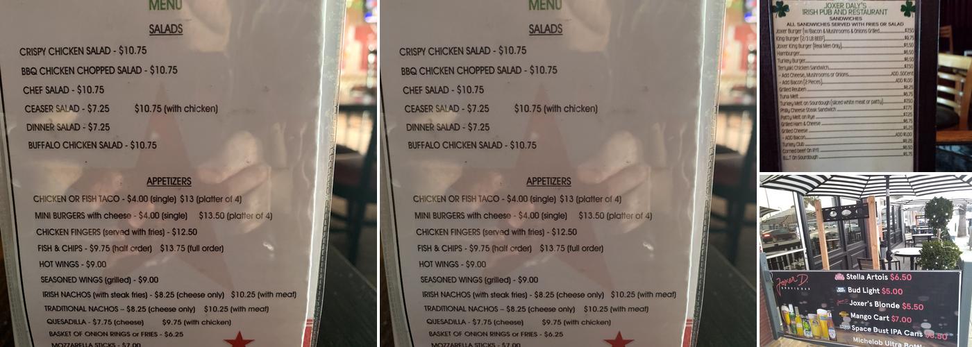 Joxer Daly's Menu