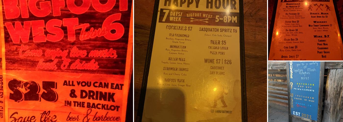 Bigfoot Lodge West Menu