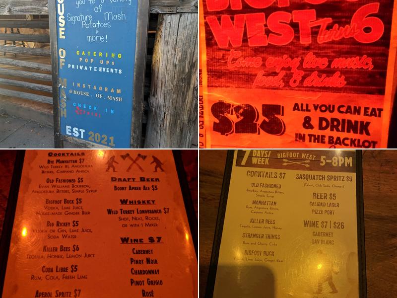 Bigfoot Lodge West Menu