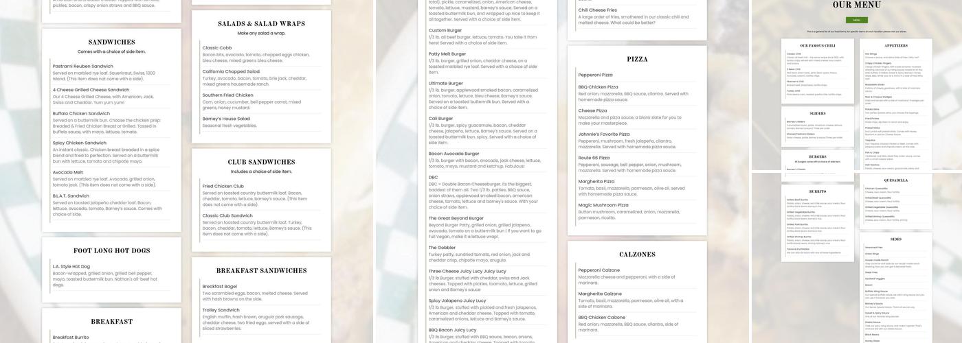 Barney's Beanery Menu