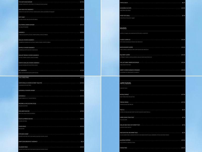 Shellback Tavern Menu