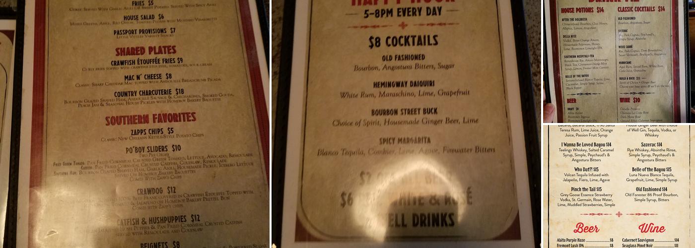 Sassafras Saloon Menu