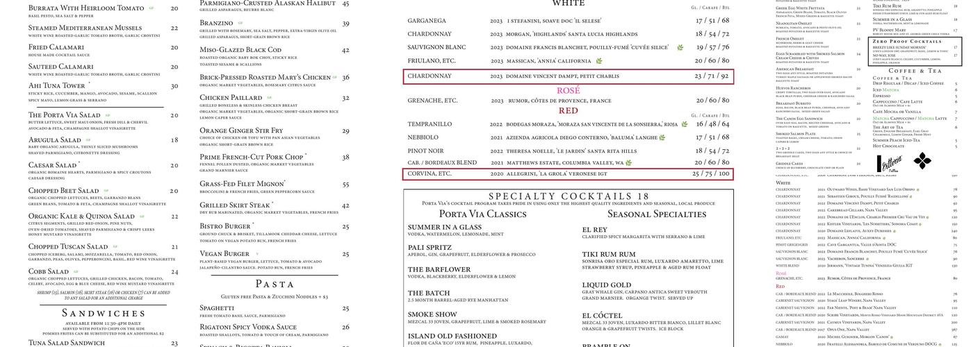 Porta Via Beverly Hills Menu