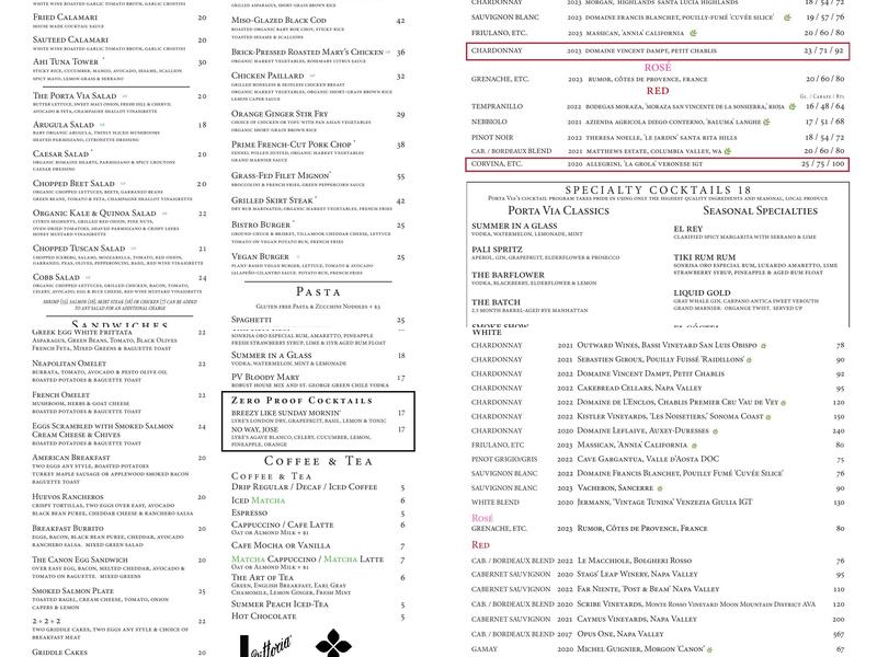 Porta Via Beverly Hills Menu