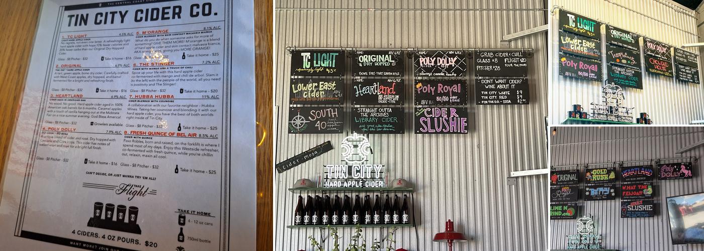 Tin City Cider Menu