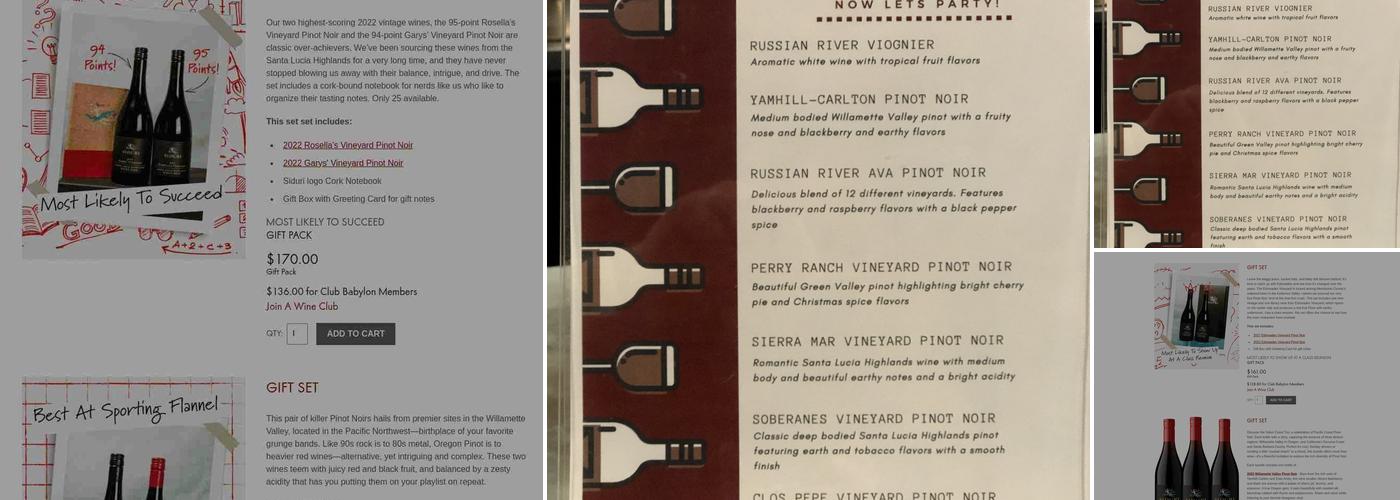 Siduri Wine Bar and Tasting Lounge Menu