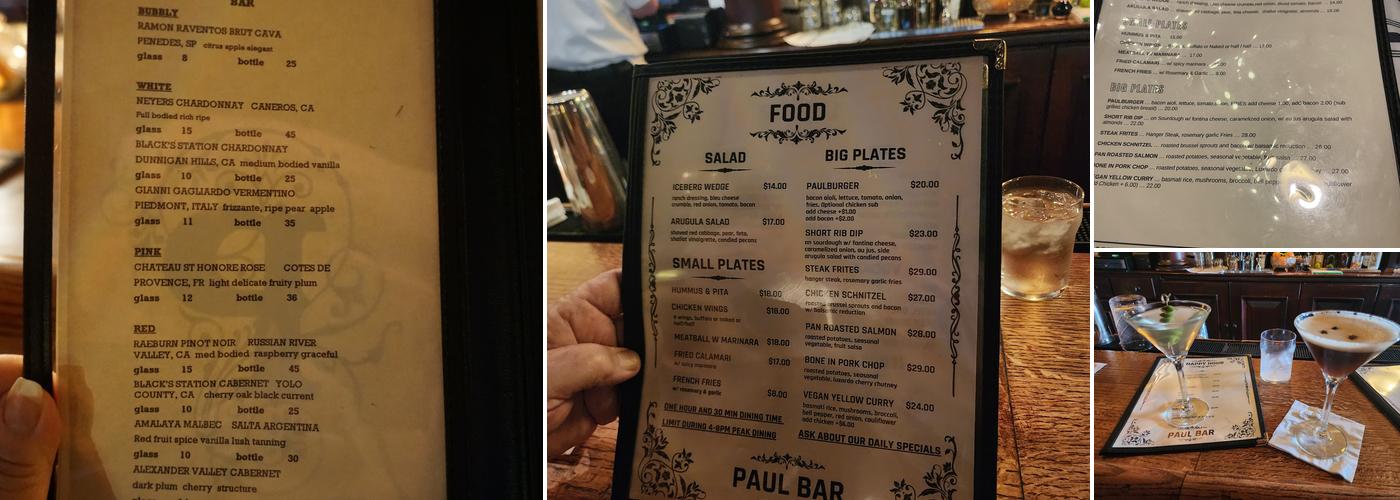Paul Bar/Food Menu