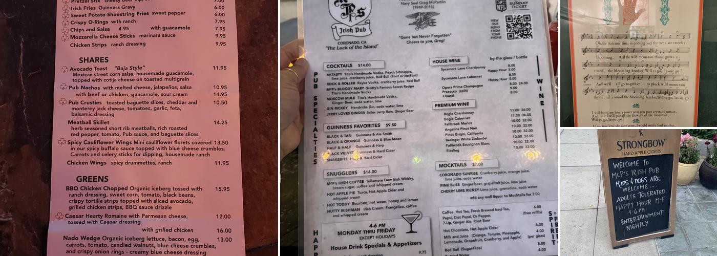 McP's Irish Pub Menu