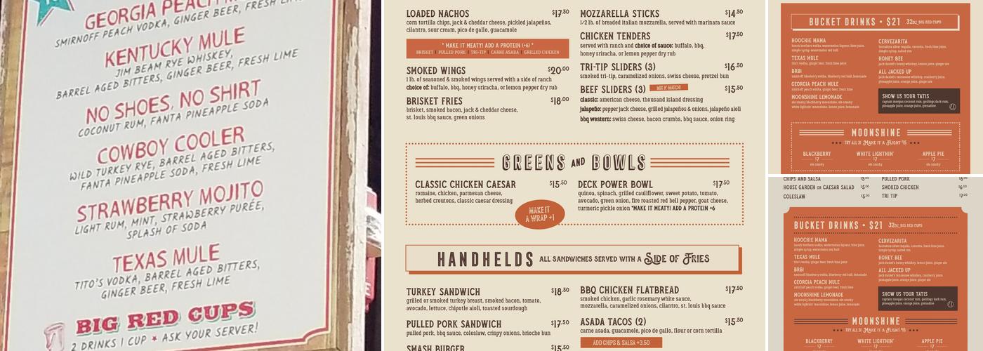 The Deck at Moonshine Flats Menu