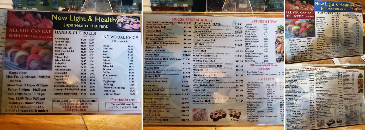 New Light & Healthy Sushi Bar Menu