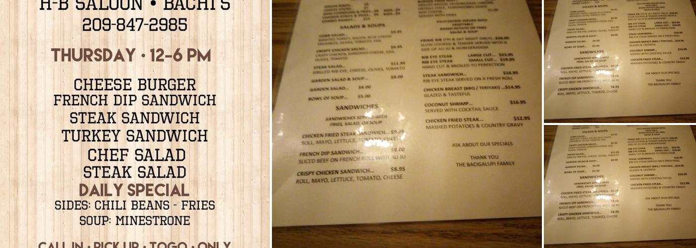H-B Saloon Menu
