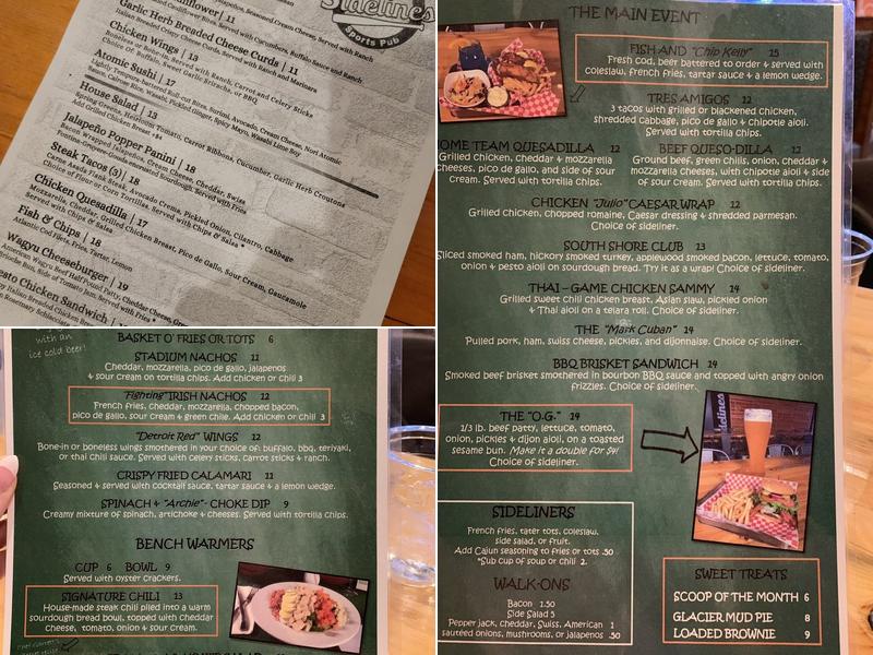 Sidelines Sports Pub Menu