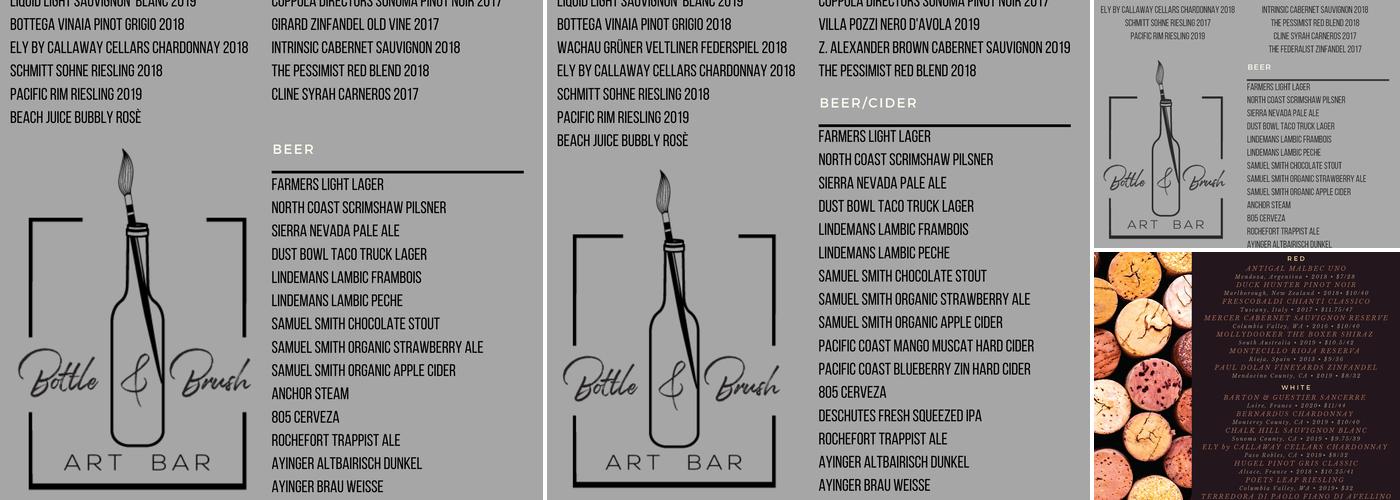 Bottle & Brush Art Bar Menu