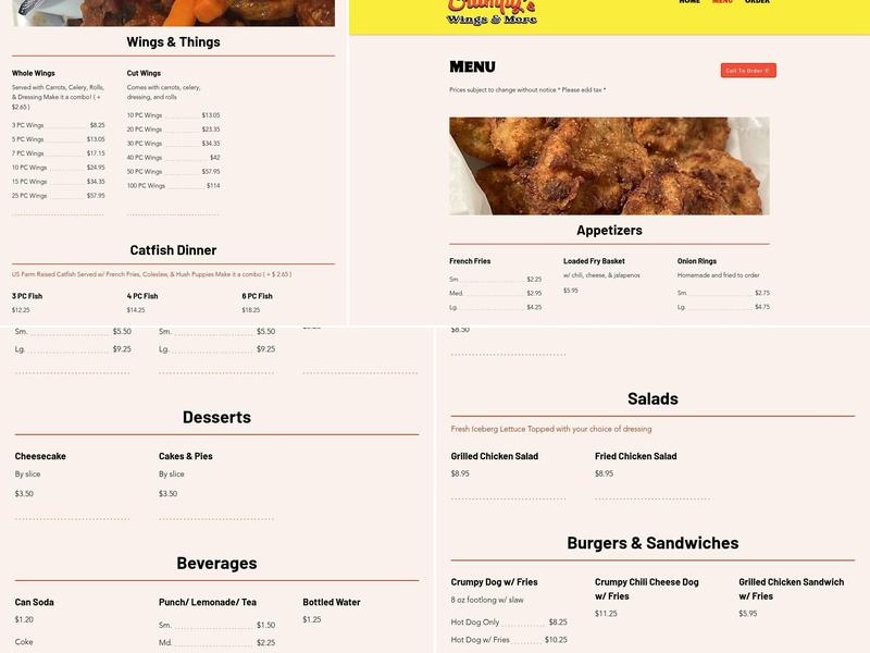 Crumpy's Wings & More Menu