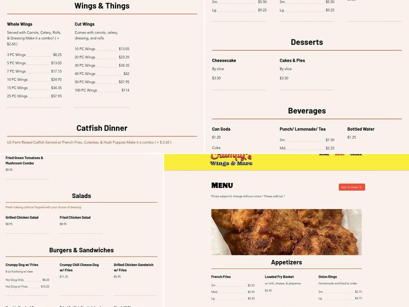 Crumpy’s Wings & More Menu