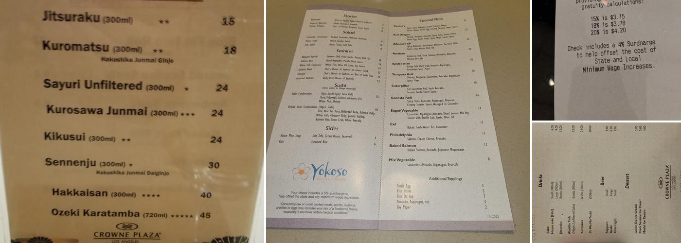 Yokoso Sushi Bar Menu