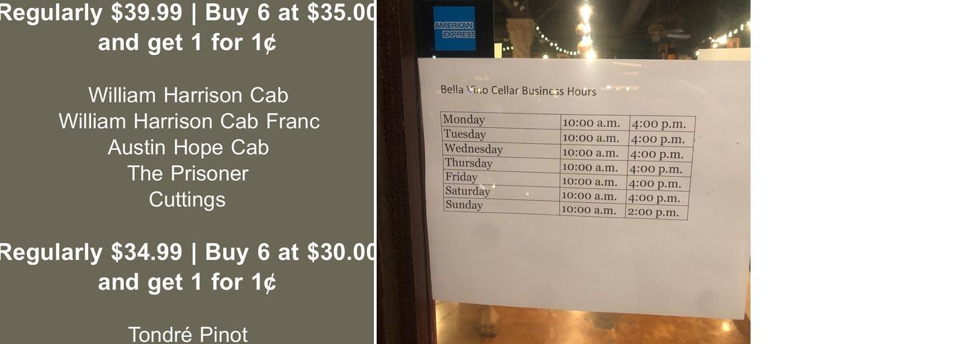 Bella Vino Cellar Menu