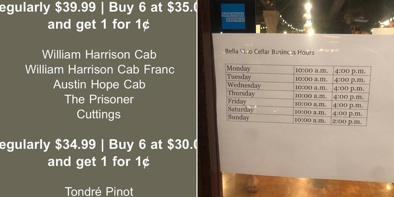 Bella Vino Cellar Menu