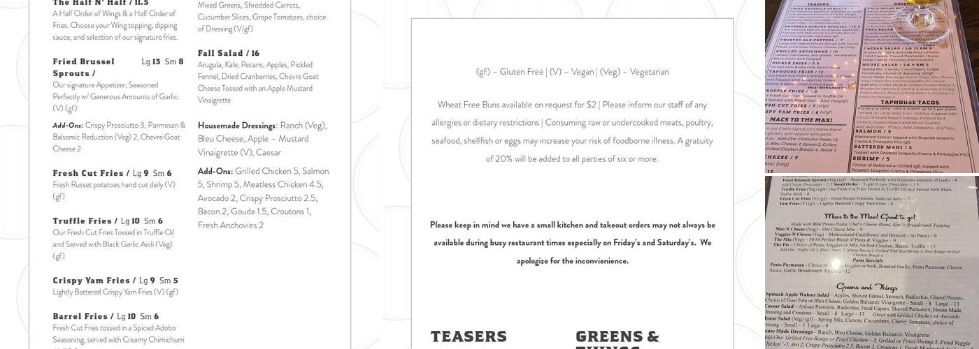 Thirsty Barrel Taphouse & Grille Menu