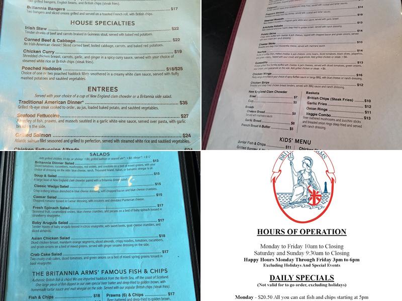 Britannia Arms Of Capitola Menu
