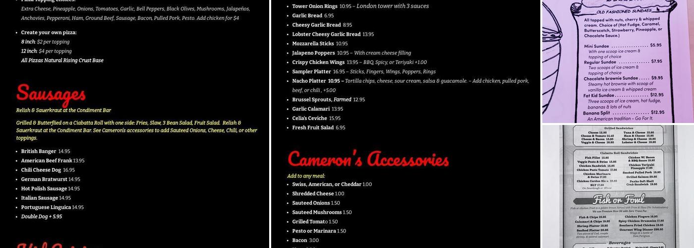 Cameron's Pub & Restaurant Menu