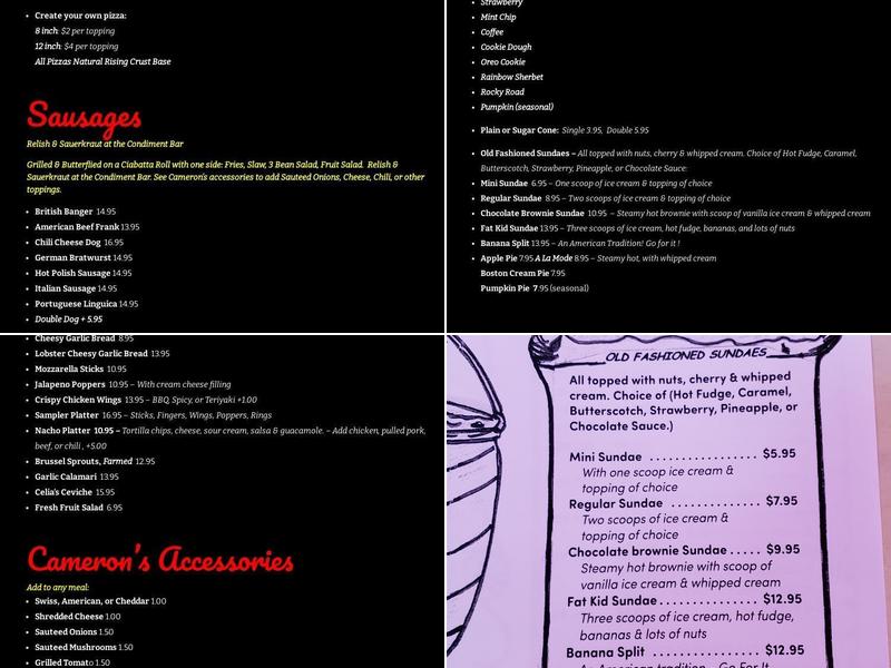 Cameron's Pub & Restaurant Menu