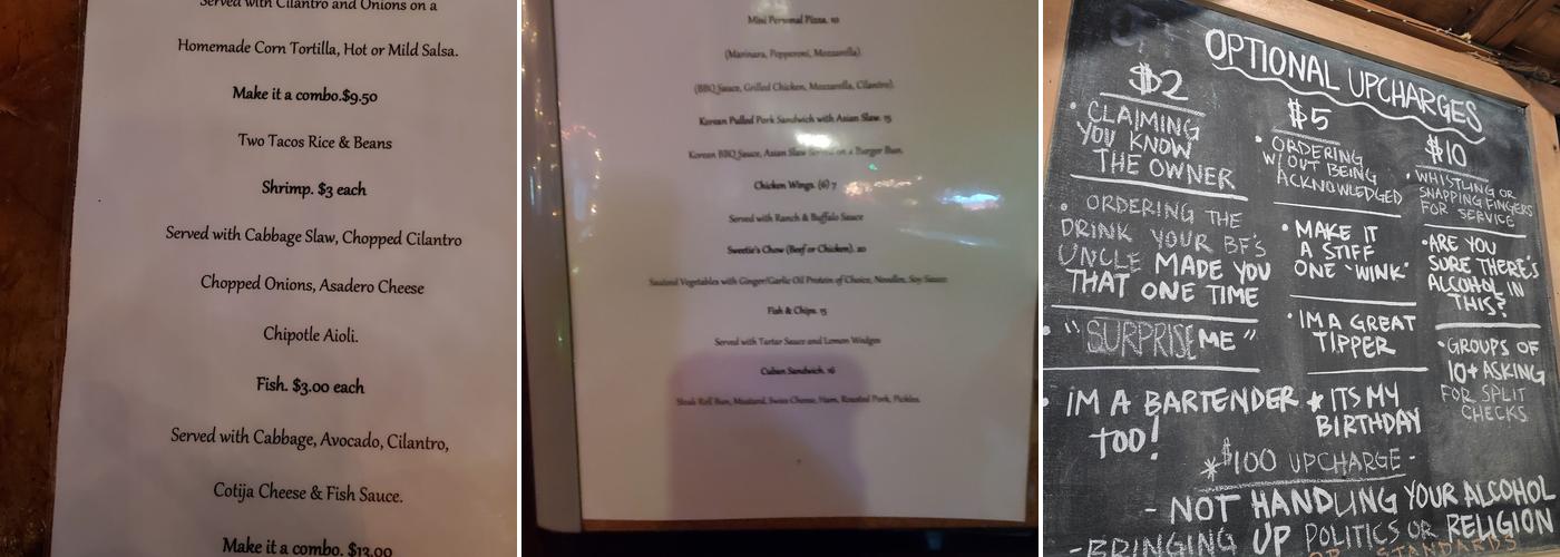 Sweet Springs Saloon Menu