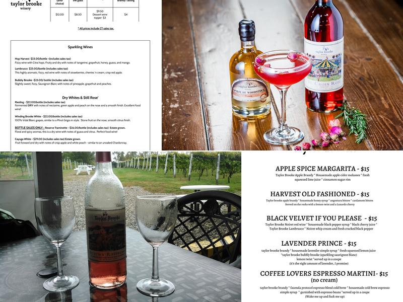Taylor Brooke Winery Menu
