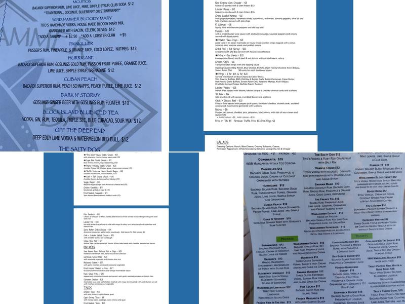 Windjammer Surf Bar Menu