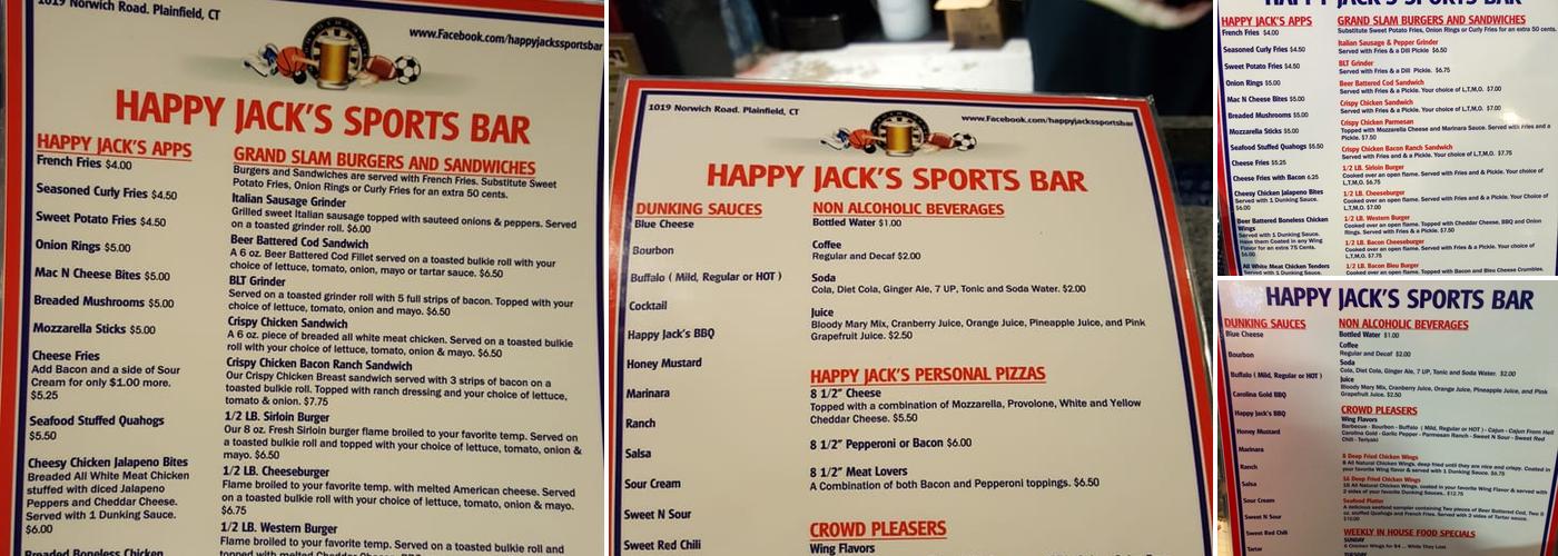 Happy Jack's Sports Bar Menu
