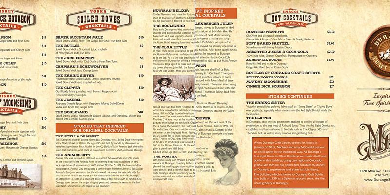 Durango Craft Spirits Menu