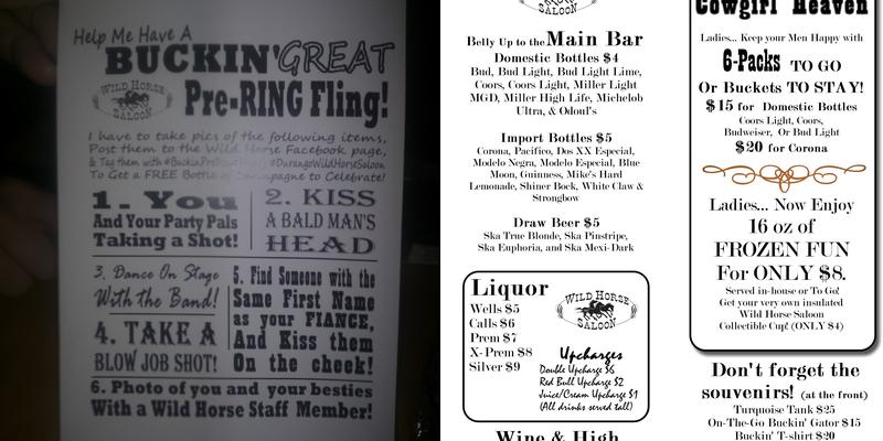Wild Horse Saloon Menu