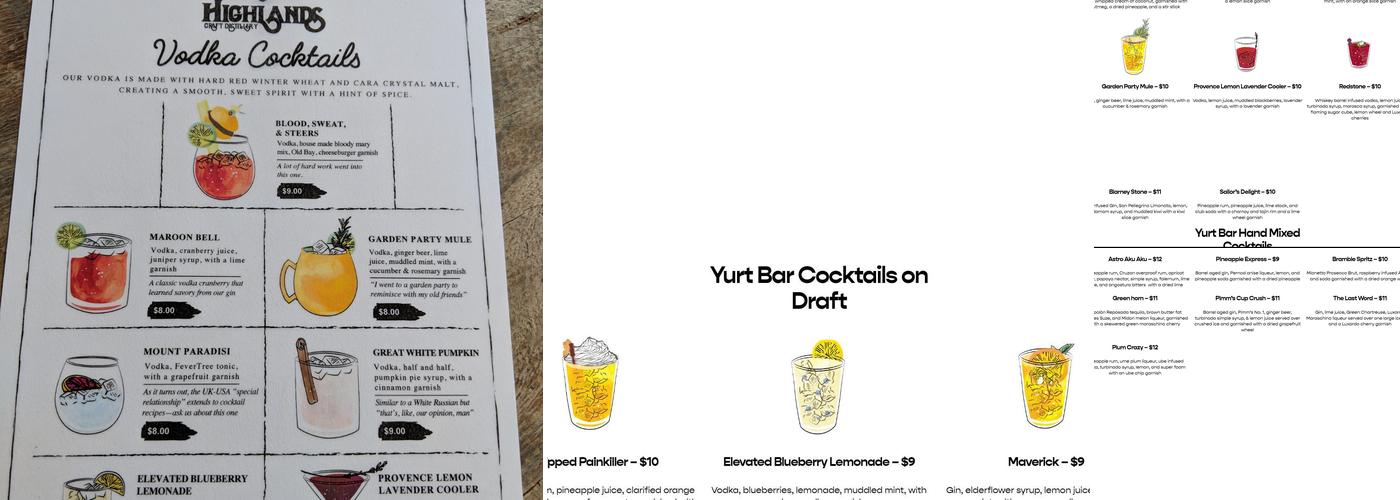 Highlands Distillery Menu
