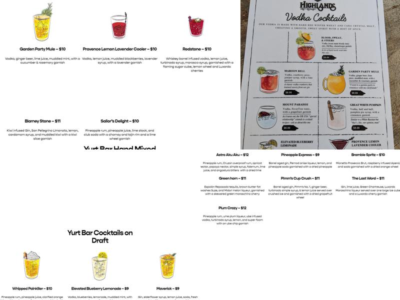 Highlands Distillery Menu