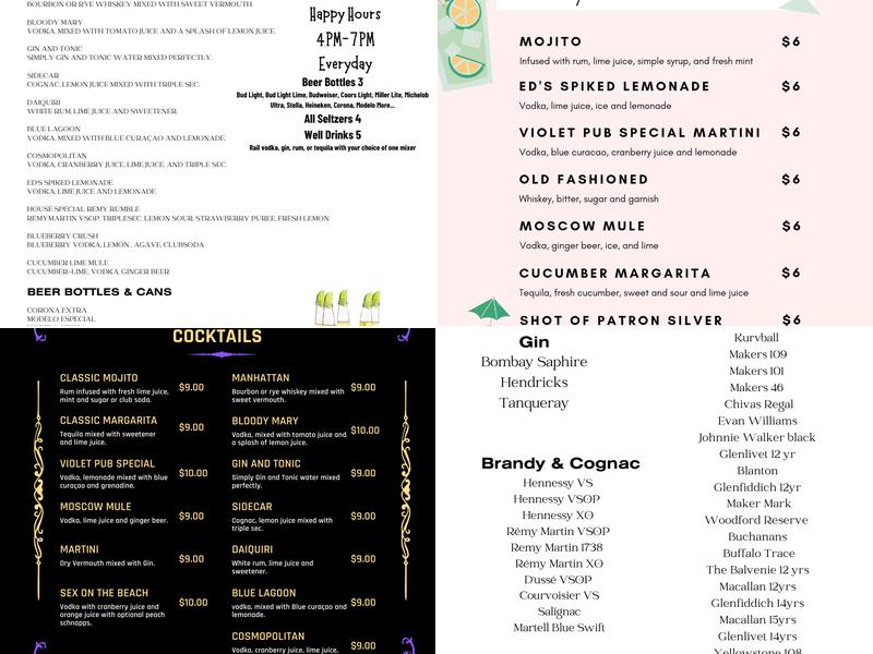 Violet Pub Menu