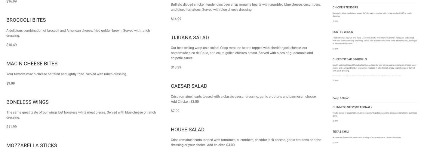 Thurston's Pub Menu