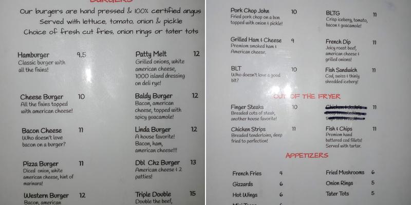 Saddle Sore Inn Menu