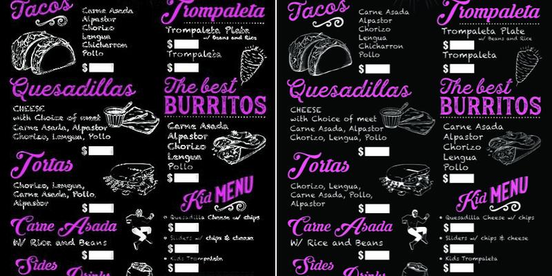 The TK Bar Menu