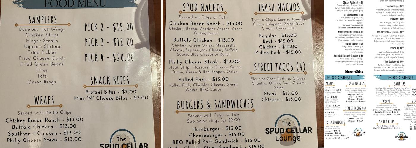 Spud Cellar Lounge Menu