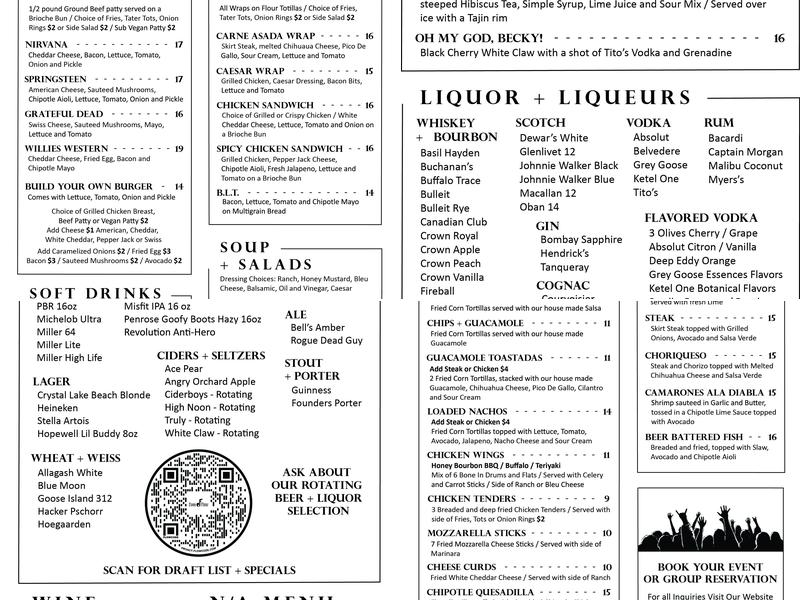 EvenFlow Music & Spirits Menu