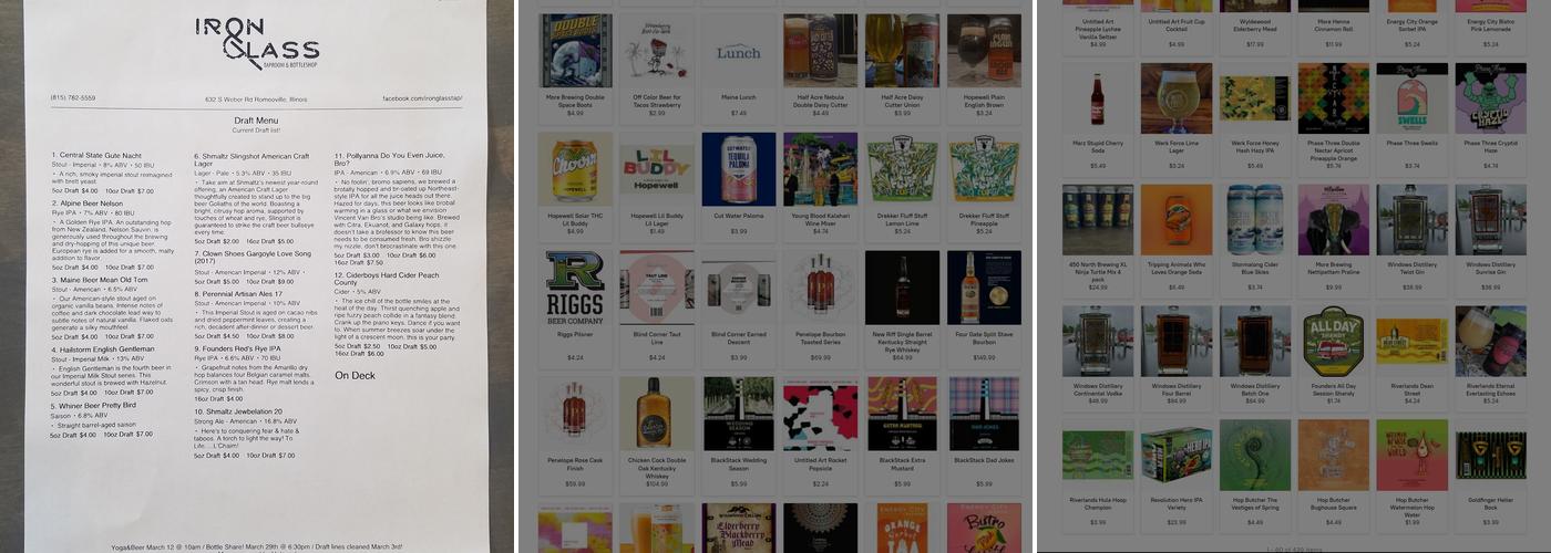 Iron&Glass Taproom & Bottleshop Menu