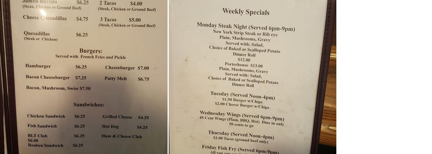 Carol's Corner Menu