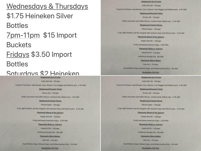 Here's Cheers Lounge Menu